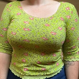stretchy green & pink floral top